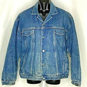 Vintage 90s Gap Denim Jean Jacket L Red Plaid